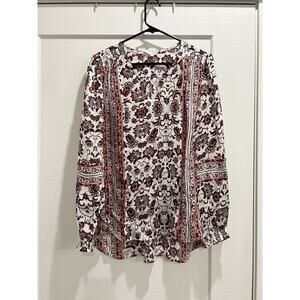 Lucky Brand White and Maroon Floral Boho Blouse